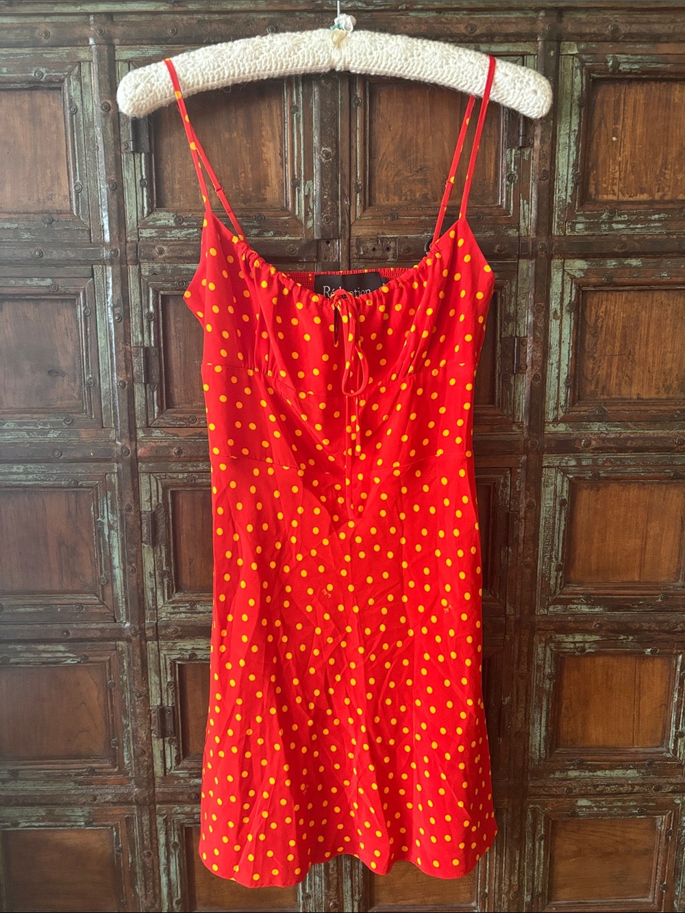 Realisation Par Red Mini Dress with Yellow Polka Dots